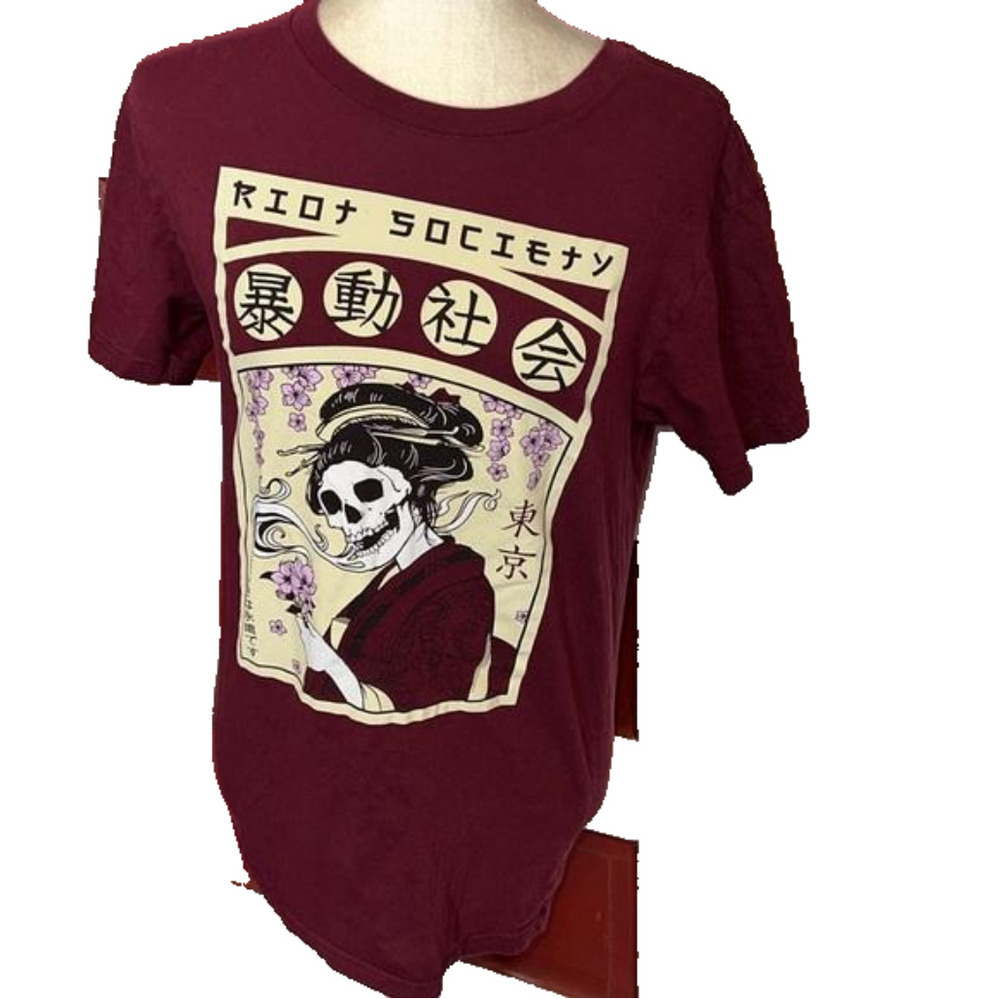 Riot Society Geisha Garden Skull Women’s Short Sleeve T-Shirt S
